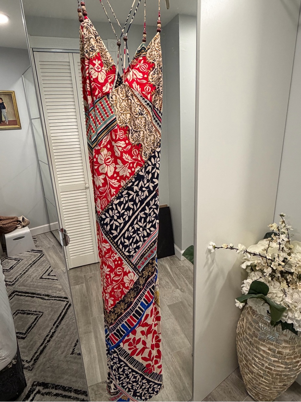 Zara Red and Navy Floral Patchwork Maxi Dress